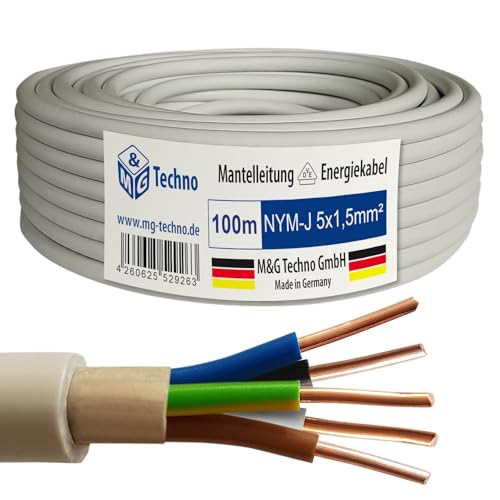 M&G Techno 100m NYM-J 5x1,5 mm² Mantelleitung Feuchtraumkabel Elektrokabel Kupfer Made in Germany M&G Techno 100m NYM-J 5x1,5 mm² Mantelleitung Feuchtraumkabel Elektrokabel Kupfer Made in Germany von M&G Techno
