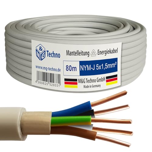 M&G Techno 80m NYM-J 5x1,5 mm² Mantelleitung Feuchtraumkabel Elektrokabel Kupfer Made in Germany M&G Techno 80m NYM-J 5x1,5 mm² Mantelleitung Feuchtraumkabel Elektrokabel Kupfer Made in Germany von M&G Techno
