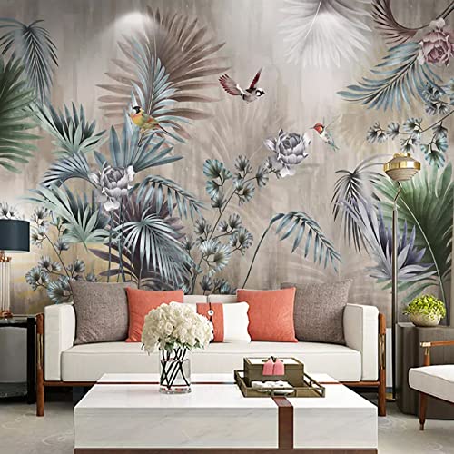 Benutzerdefinierte Fototapete Nordic 3D Pflanze Blätter Blumen Vögel Wandbild Wohnzimmer Hintergrund Wanddekor 350 cm * 245 cm von MAANINE