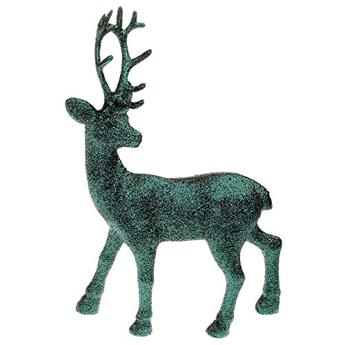 MACOSA Deko Hirsch stehend in Petrol Grün Weihnachtsdeko Dekofigur Deko-Hirsch glitzernd Deko-Objekt Hirschdekoration Weihnachten Winter-Dekoration Tierfigur (S (20cm)) von MACOSA HOME