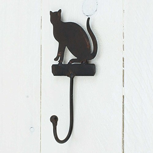 MACOSA SA77670 Wand-Haken Katze Gusseisen Landhausstil Antik Dunkelrost lackiert Nostalgischer Garderoben-Haken Kleiderhaken Handtuchhaken Wand-Deko von MACOSA HOME