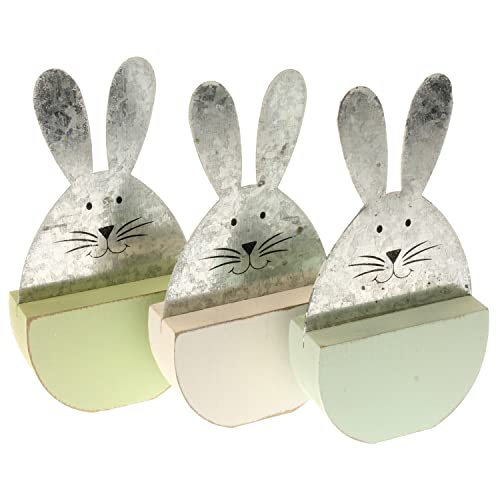 MACOSA VS44834_x3 Osterhase 3er Set Metall Holz bunt Oster-Deko Figur stehend modern Dekohase Hase Dekofigur Ostern Dekoration Osterschmuck Tischdeko von MACOSA HOME