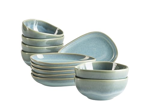 MÄSER Serie Cordelia, 12-teiliges Snacking Set aus hochwertigem Steinzeug, unregelmäßige Geschirr Formen; Steinzeug, Grün MÄSER Serie Cordelia, 12-teiliges Snacking Set aus hochwertigem Steinzeug, unregelmäßige Geschirr Formen; Steinzeug, Grün von MÄSER