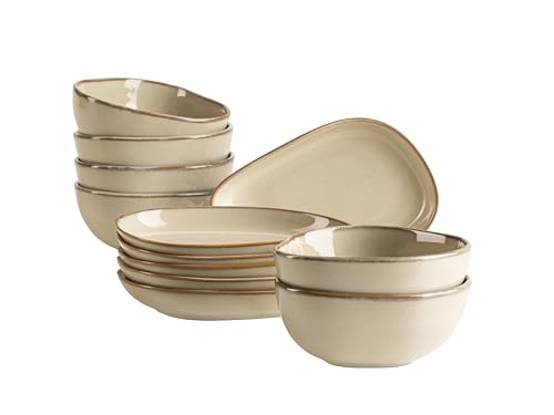MÄSER Serie Cordelia, 12-teiliges Snacking Set aus hochwertigem Steinzeug, unregelmäßige Geschirr Formen; Steinzeug, Sand MÄSER Serie Cordelia, 12-teiliges Snacking Set aus hochwertigem Steinzeug, unregelmäßige Geschirr Formen; Steinzeug, Sand von MÄSER