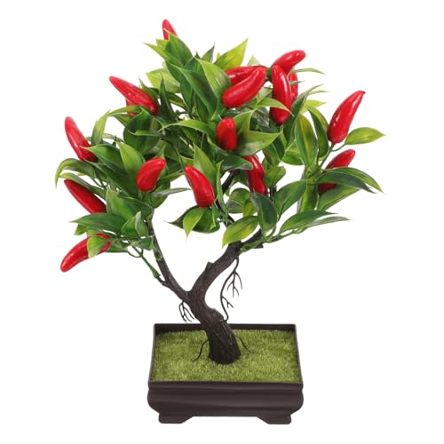 MAGICLULU täuschend echte kunstpflanzen Restaurant künstliche Chilibaumpflanze Kunstpflanze im Topf Faux-Chili-Baum-Dekor gefälschter Chili-Baumschmuck Topfpflanze Ornamente Bonsai von MAGICLULU