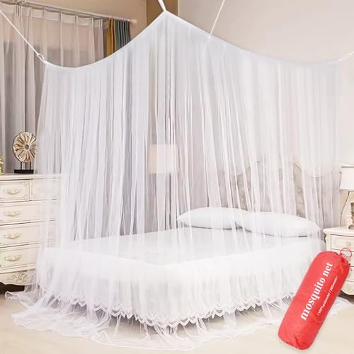 MAILEKT Moskitonetze,Moskitonetz Bett, Moskitonetz für Reisen, Mosquito Net Bed 200x200x180cm, Mückennetz Bett klappbar Betthimmel für Zuhause, Reise und Outdoor (Weiß) von MAILEKT