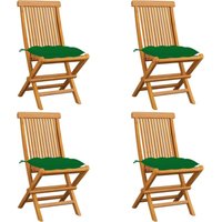 Gartenstühle mit Grünen Kissen 4 Stk. Massivholz Teak von LONGZIMING