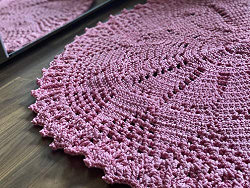 Maison Zoe Schwerer runder Häkelteppich rosa ø100 bis 110cm - 100% Handgemacht - einfarbiges Design - Teppiche … von MAISON ZOE HANDMADE ACCESSORIES