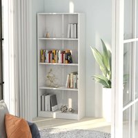 Bücherregal 4 Fächer,Stahlgestell Bücherschrank für Wohnzimmer, Büro Hochglanz-Weiß 60x24x142 cm Holzwerkstoff -BNC97225 - Weiß von BONNEVIE