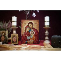 Ikone Heilige Familie Handgemachte Ikonen Icon Perfektes Geschenk, Religiöses Bild, Schöne Ikone, Religiöse Hochzeitsgeschenk von MAJKworkshop