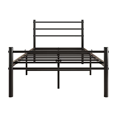 MALOROY Einzelbett Metallbett Metall Bett, Modern Jugendbett Bettgestelle Bettrahmen mit Lattenrost für Schlafzimmer Gästezimmer Bett In Schwarz 90 x 190 cm (Schwarz) von MALOROY