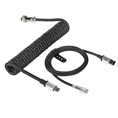 MAMBASNAKE C01Pro Spiral Tastaturkabel, Coiled USB C Kabel für Gaming-Tastatur, Nylon Braided Kabel, Typ C bis USB A, USB C Cable für Mechanical Keyboard, Abnehmbare Luftfahrtanschluss - Schwarz von MAMBASNAKE