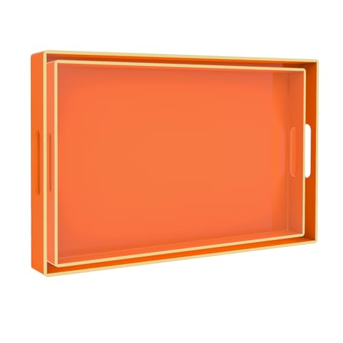 MAONAME Orange Serviertabletts 2er Set, Kunststoff Dekorative Tabletts mit Griffen, Rechteckige Couchtisch Tabletts für Ottomane, Nisttabletts für Wohnzimmer, Schlafzimmer von MAONAME