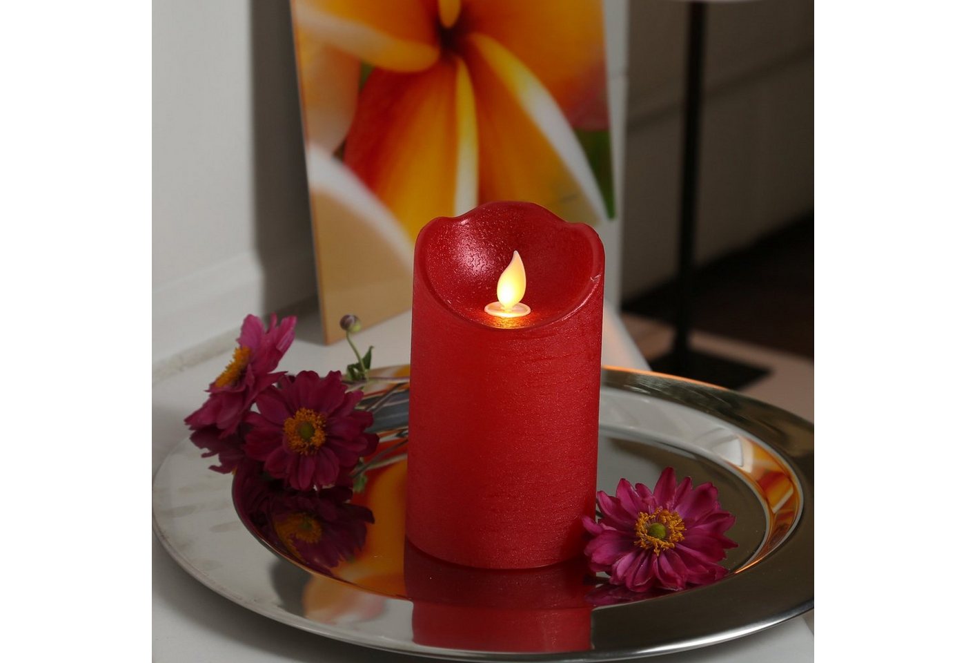 MARELIDA LED-Kerze TWINKLE Echtwachs bewegliche Flamme H: 12,5cm Timer rot für Innen von MARELIDA