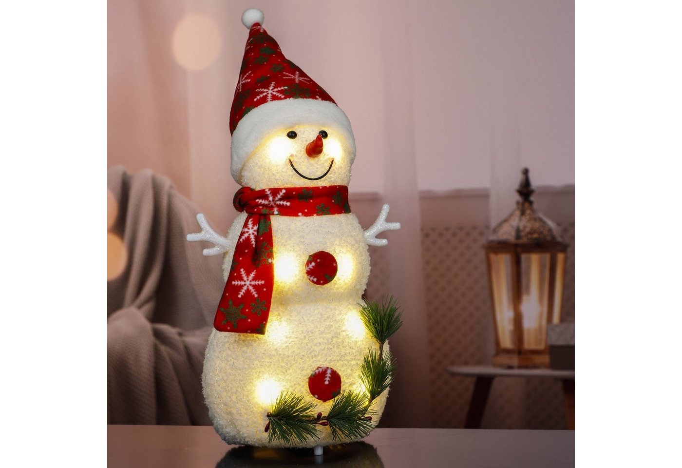 MARELIDA Schneemann LED Schneemann Dekofigur Weihnachtsdeko H: 47cm Batterie rot/weiß (1 St) von MARELIDA