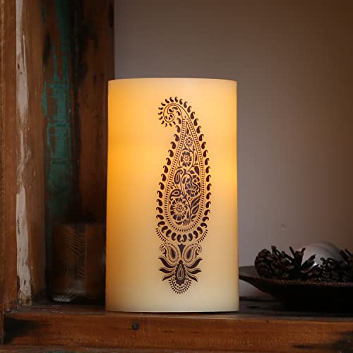 XXL LED Kerze mit Ornament - creme - natürlich flackernde Flamme (Ornament 1) von MARELIDA