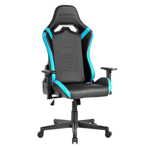 Mars Gaming MGC-PRO, Professioneller Gaming-Stuhl, PU-Leder-Oberfläche, 2D-Armlehnen und 135° Verstellbare Rückenlehne, Soft-Touch Lenden- und Nackenkissen, XL-Rollen und Klasse 4 Gasfeder, Blau von MARSGAMING