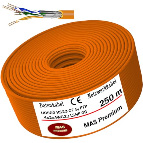 Datenkabel von 10m bis 500m Netzwerkkabel Installationskabel UC900 HS23 CAT 7 4P LSHF ECA S/FTP 4X2XAWG23 Halogenfrei Kommunikationskabel Verlegekabel LAN Kabel (250m) von MAS Premium