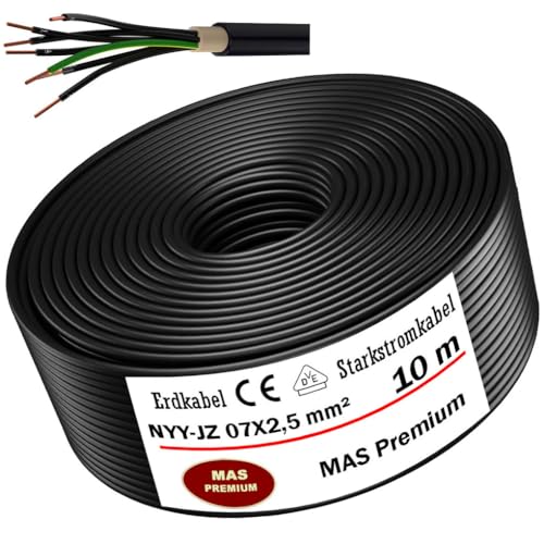 Erdkabel Starkstromkabel von 5m bis 70m NYY-JZ 7X2,5 mm² Elektrokabel Ring zur Verlegung im Freien, Erdreich (10m) von MAS Premium