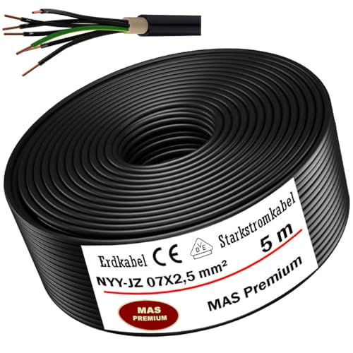 Erdkabel Starkstromkabel von 5m bis 70m NYY-JZ 7X2,5 mm² Elektrokabel Ring zur Verlegung im Freien, Erdreich (5m) von MAS Premium