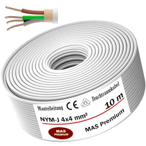 Feuchtraumkabel Stromkabel von 5 bis 50m Mantelleitung NYM-J 4x4 mm² Elektrokabel OFC Ring für feste Verlegung (10m) von MAS Premium