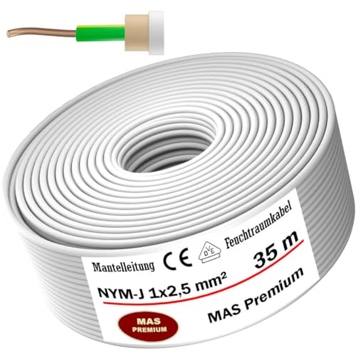 Von 5 bis 100m Feuchtraumkabel Stromkabel Mantelleitung NYM-J 1x2,5 mm² Elektrokabel OFC Ring für feste Verlegung (35m) von MAS Premium