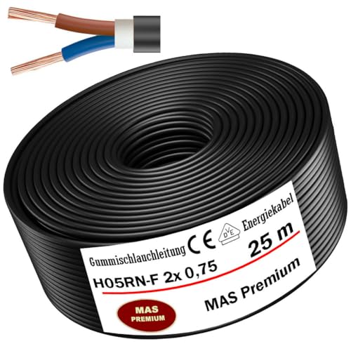 Von 5 bis 100m Gummischlauchleitung Energiekabel Baustellenkabel H05RN-F 2x 0,75 mm² Flexibel Leitung für schweren Geräten (25m) von MAS Premium