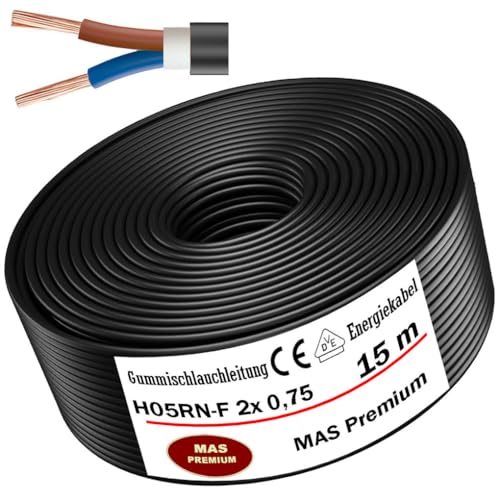 Von 5 bis 100m Gummischlauchleitung Energiekabel Baustellenkabel H05RN-F 2x 0,75 mm² Flexibel Leitung für schweren Geräten (15m) von MAS Premium