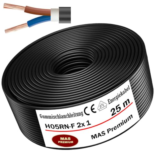 Von 5 bis 100m Gummischlauchleitung Energiekabel Baustellenkabel H05RN-F 2x 1 mm² Flexibel Leitung für schweren Geräten (25m) von MAS Premium