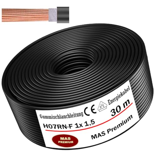 Von 5 bis 500m Gummischlauchleitung Energiekabel Baustellenkabel H07RN-F 1x1,5 mm² Flexibel Leitung für schweren Geräten (30m) von MAS Premium