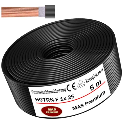 Von 5 bis 50m Gummischlauchleitung Energiekabel Baustellenkabel H07RN-F 1x25 mm² Flexibel Leitung für schweren Geräten (5m) von MAS Premium