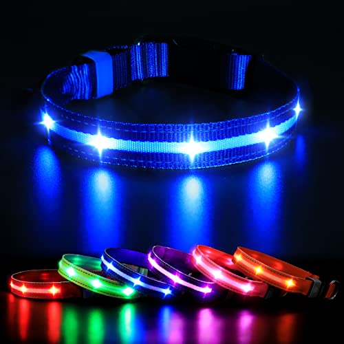 MASBRILL Leuchthalsband Hunde Aufladbar, LED Hundehalsband Leuchtend 3 Blinkende Lichter Wasserdicht Einstellbare Beleuchtetes Sicherheit Halsband für Klein Mittlere Große Hunde, Blau M von MASBRILL