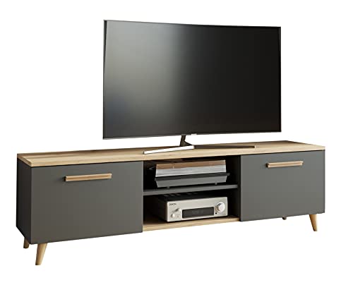 MATKAM Bergen TV Lowboard skandinavisch TV Unterteil Fernsehtisch, H47 x B150 x T40 cm (Anthrazit-Artisan Eiche) von MATKAM