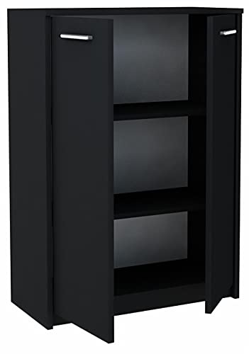 MATKAM Bürokommode 2D2P 2-türig, H/B/T 108 x 77 x 35 cm, mit Zwei Innenregalen (Abstand 31,7 cm, passend für einen Standard-Ordner), Griffe in Metall-Optik. Scharniere aus Metall (Schwarz) von MATKAM