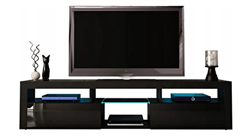 MATKAM TV-Schrank Grand 06, Lowboard für Fernseher B200 x H45 x T35 cm, Hochglanzfronten, TV-Kommode für Steh- oder Hängemontage (Schwarz matt/Schwarz Hochglanz) von MATKAM