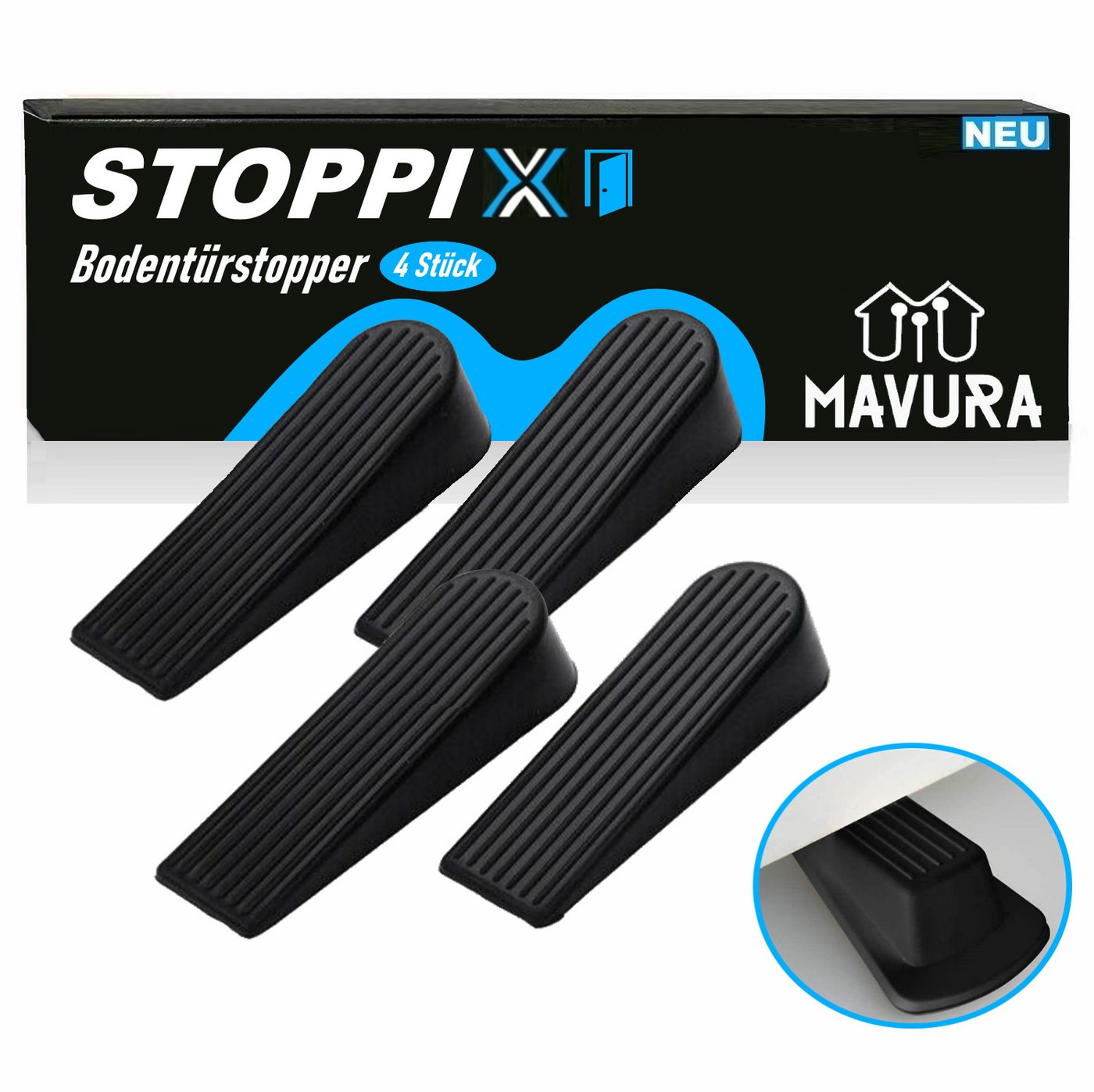 MAVURA Bodentürstopper STOPPIX Türstopper Türkeil Boden Türpuffer Kunststoffkeil Fensterkeil, Kunststoff Tür Stopper Türhalter rutschfest Fensterstopper [4er Set] von MAVURA