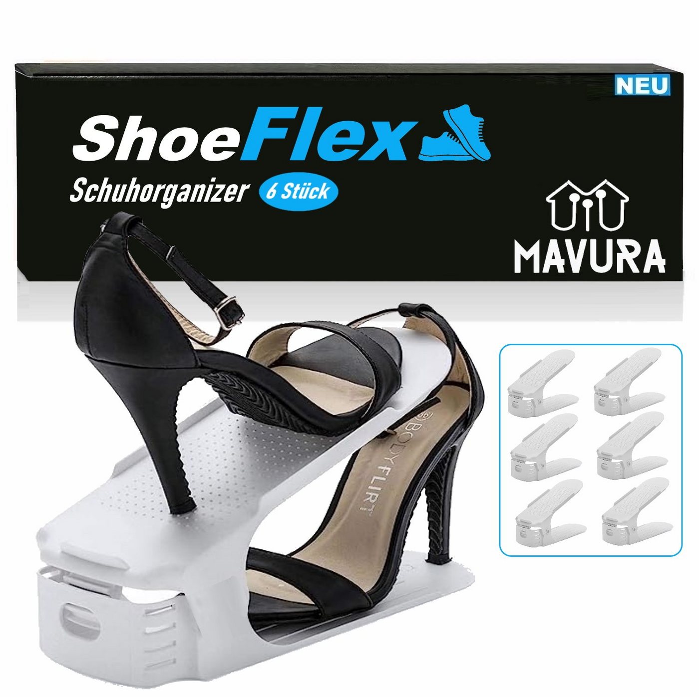 MAVURA Schuhstapler ShoeFlex Schuhstapler Schuhorganizer Schuhschrank Schuhordner Regal, Schuhhalter für 50% mehr Platz im Schuhregal! 6er Set von MAVURA