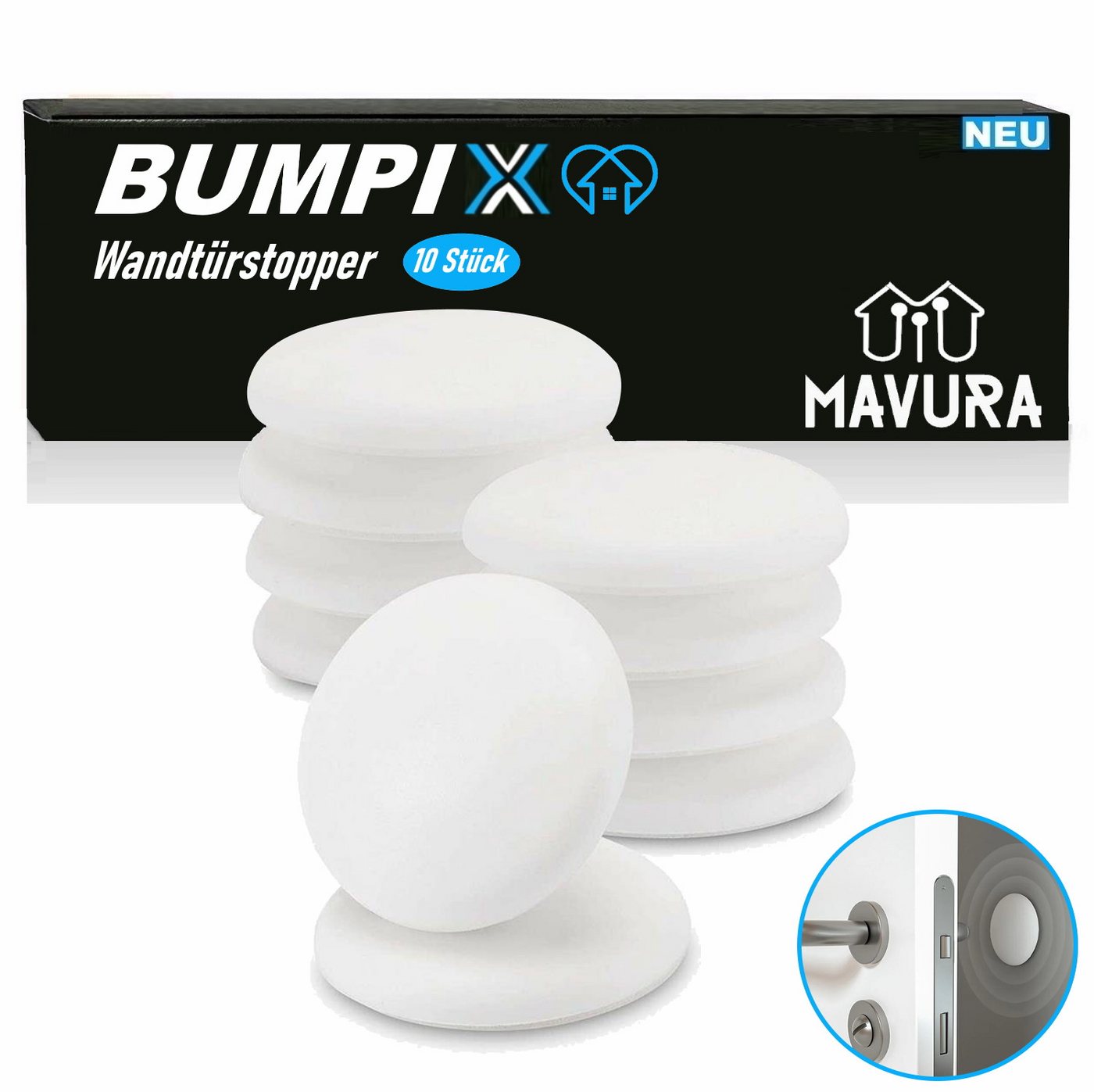 MAVURA Wandtürstopper BUMPIX Türstopper Türpuffer Anschlagpuffer Wand Fenster Tür, Stopper Puffer Gummipuffer Gummistopper selbstklebend [10er Set] von MAVURA