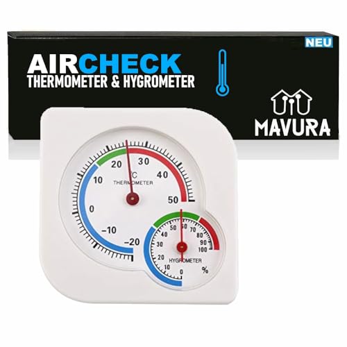 MAVURALiving Thermometer mit Hygrometer Innen Außen Garten Thermo analog Luftfeuchtigkeit Messgerät Luftfeuchtigkeitsmesser Temperaturmesser Temperaturmessgerät Außen Innen Mini Wetterstation von MAVURA