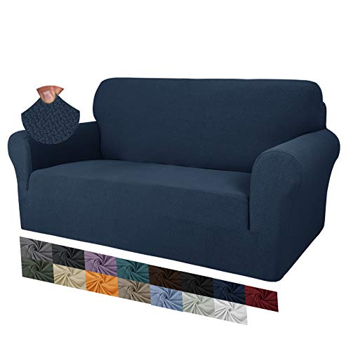 MAXIJIN Creative Jacquard Couchbezüge für 2-Sitzer, Super Stretch rutschfeste Liebessitz Sofabezug für Hunde Haustierfreundliche elastische Protector Loveseat Schonbezüge (2 Sitzer, Navy Blau) von MAXIJIN