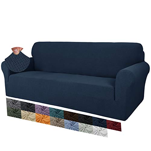 MAXIJIN Creative Jacquard Couchbezüge für 3-Sitzer, Super Stretch rutschfeste Sofabezug für Hunde Haustierfreundliche 1-teilige elastische Möbelschutz-Sofabezüge (3 Sitzer, Navy Blau) von MAXIJIN