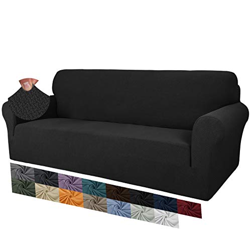 MAXIJIN Creative Jacquard Extra große Couchbezüge für 3- oder 4-Sitzer, super Dehnbare rutschfeste Sofabezug für Hunde Haustierfreundlicher Sofabezug Slipcover Möbelschutz (4 Sitzer, Schwarz) von MAXIJIN