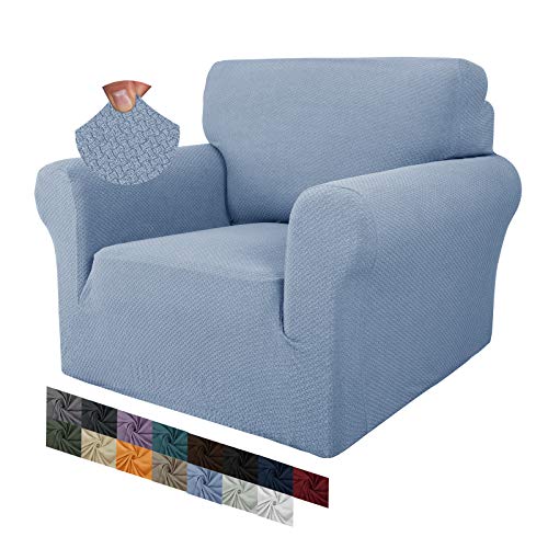 MAXIJIN Creative Jacquard Stuhlbezüge für das Wohnzimmer, Rutschfester Super-Stretch-Stuhlbezug mit Armen Hunde Haustierfreundlicher 1-teiliger elastischer Sofa-Couchschutz (1 Sitzer, Hellblau) von MAXIJIN