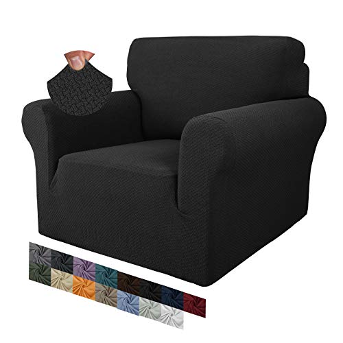 MAXIJIN Creative Jacquard Stuhlbezüge für das Wohnzimmer, Rutschfester Super-Stretch-Stuhlbezug mit Armen Hunde Haustierfreundlicher 1-teiliger elastischer Sofa-Couchschutz (1 Sitzer, Schwarz) von MAXIJIN