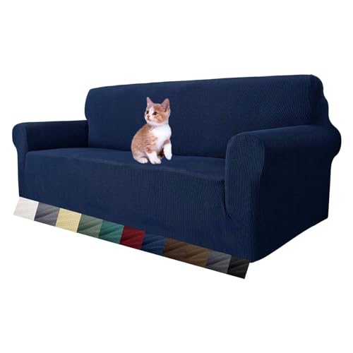 MAXIJIN Super Stretch Couch Bezug für 3-Sitzer Couch, 1-teilige Universal-Sofabezüge Wohnzimmer Jacquard Spandex Möbelschutz Hunde Haustierfreundliche Couch Schonbezug (3 Sitzer, Navy Blau) von MAXIJIN