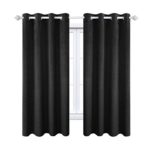 MAXIJIN Velvet Blackout Curtains Wärmeisolierte Fenstervorhänge & Vorhänge Soft Room Darkinging Tüllenvorhänge 2 Panel für Schlafzimmer, Wohnzimmer (2X H 160x B 132 cm, Schwarz) von MAXIJIN