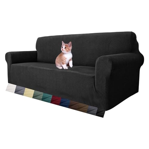 MAXIJIN Super Stretch Couch Bezug für 3-Sitzer Couch, 1-teilige Universal-Sofabezüge Wohnzimmer Jacquard Spandex Möbelschutz Hunde Haustierfreundliche Couch Schonbezug (3 Sitzer, Schwarz) von MAXIJIN