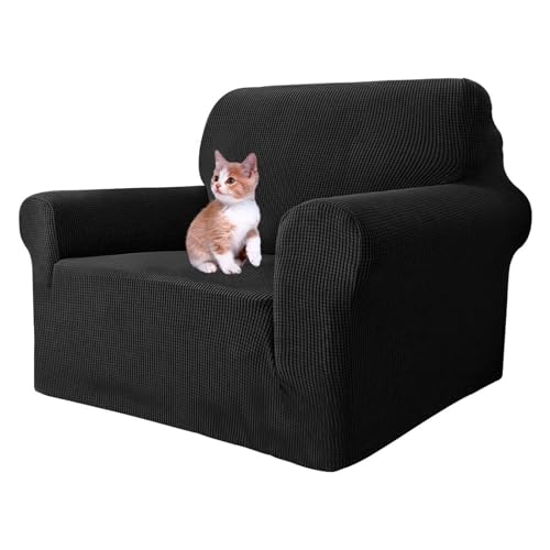 MAXIJIN Super Stretch Stuhlbezüge für Wohnzimmer, 1-teiliger Universal Stuhlbezug mit Armlehnen Jacquard Spandex Stuhlschutz Hunde Haustierfreundliche Sofa Couch Sesselbezug (1 Sitzer, Schwarz) von MAXIJIN