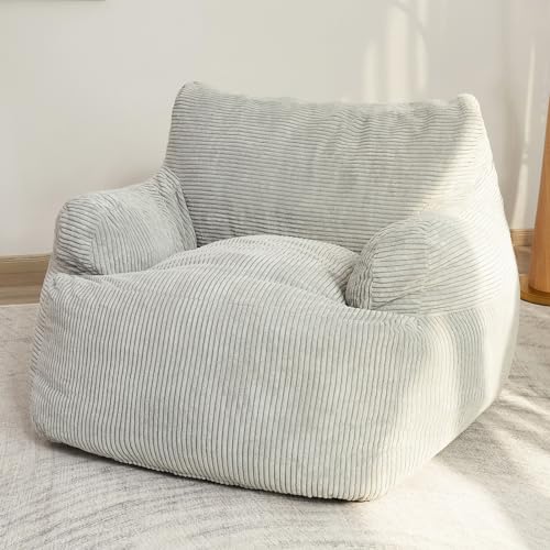 MAXYOYO Bean Bag Stuhl Sofa, großer bequemer Stuhl für Schlafzimmer Wohnzimmer, Bohnensack fauler Stuhl mit Taschenarmlehnen für Spiele, Lesen (Grau) von MAXYOYO
