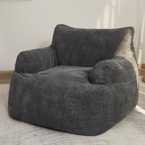 MAXYOYO Bohnensack Stuhl Sofa, großer bequemer Stuhl für Schlafzimmer Wohnzimmer, Bohnensack fauler Stuhl mit Taschenarmlehnen für Spiele, Lesen (Dunkelgrau) von MAXYOYO